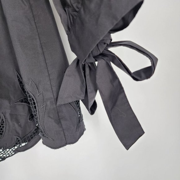 Chelsea28 Off The Shoulder Cropped Blouse XS Black ¾ Tie Sleeve Floral Cutout - Picture 5 of 12